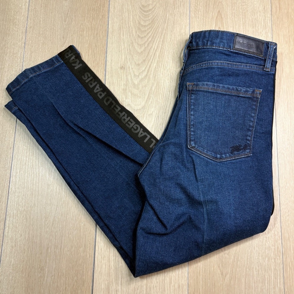 Karl Lagerfeld Paris Womens Logo Side Tape Taping Straight Leg Jeans Blue Size 8